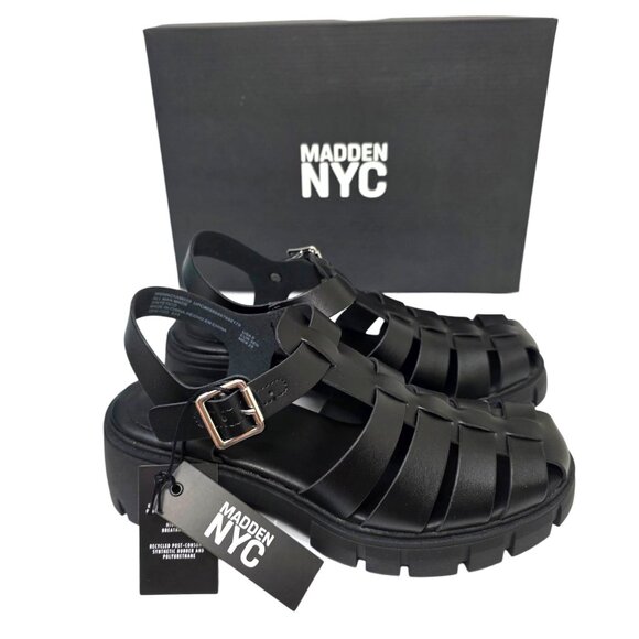 Steve Madden NYC Women's Fisherman Sandals Block Heel Size 8-11 Black With Box - Picture 1 of 12